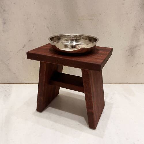 Shark Anatolia Maun Ahşap Banyo Taburesi Oturak ve Beyaz Bakır Hamam Tası Seti - 6