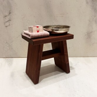 Shark Anatolia Maun Ahşap Banyo Taburesi Oturak ve Beyaz Bakır Hamam Tası Seti