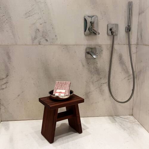 Shark Anatolia Maun Ahşap Banyo Taburesi Oturak ve Beyaz Bakır Hamam Tası Seti - 8