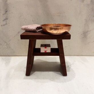 Shark Anatolia Maun Ahşap Banyo Taburesi Oturak ve Kızıl Bakır Hamam Tası Seti - 5