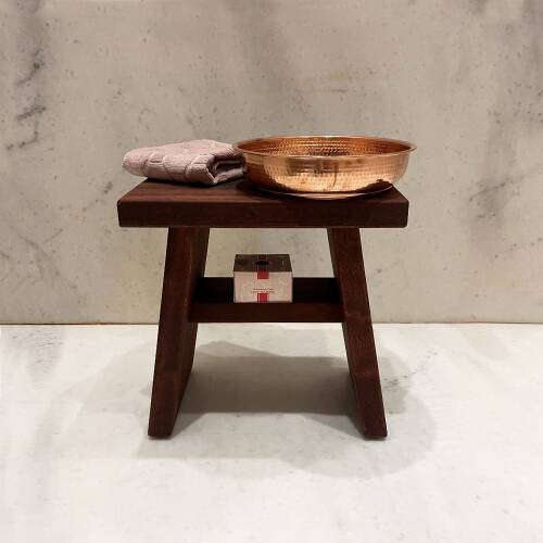 Shark Anatolia Maun Ahşap Banyo Taburesi Oturak ve Kızıl Bakır Hamam Tası Seti - 5