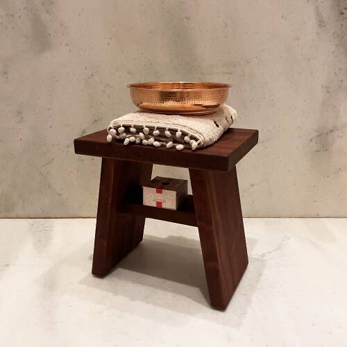 Shark Anatolia Maun Ahşap Banyo Taburesi Oturak ve Kızıl Bakır Hamam Tası Seti - 6
