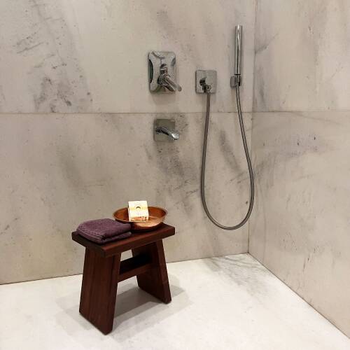 Shark Anatolia Maun Ahşap Banyo Taburesi Oturak ve Kızıl Bakır Hamam Tası Seti - 8