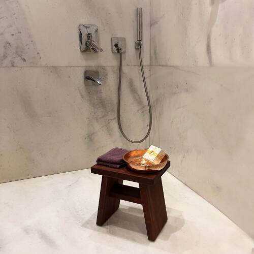 Shark Anatolia Maun Ahşap Banyo Taburesi Oturak ve Kızıl Bakır Hamam Tası Seti - 9