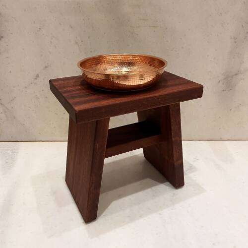 Shark Anatolia Maun Ahşap Banyo Taburesi Oturak ve Kızıl Bakır Hamam Tası Seti - 3