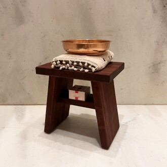 Shark Anatolia Maun Ahşap Banyo Taburesi Oturak ve Kızıl Bakır Hamam Tası Seti - 6