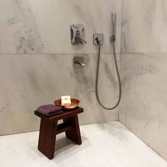 Shark Anatolia Maun Ahşap Banyo Taburesi Oturak ve Kızıl Bakır Hamam Tası Seti - 8