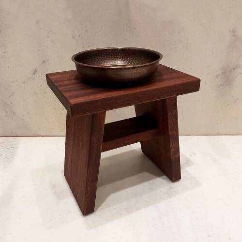 Shark Anatolia Maun Ahşap Banyo Taburesi Oturak ve Oksit Bakır Hamam Tası Seti - 3