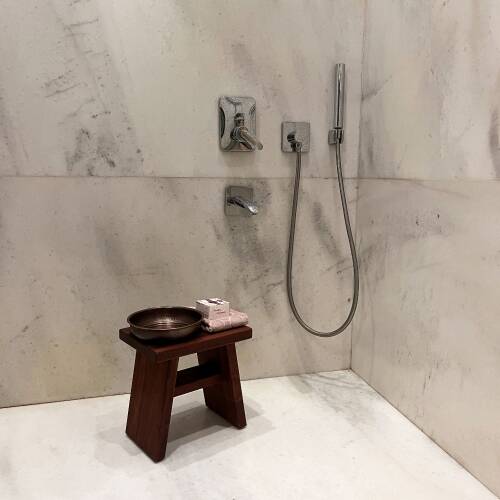 Shark Anatolia Maun Ahşap Banyo Taburesi Oturak ve Oksit Bakır Hamam Tası Seti - 8