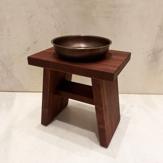 Shark Anatolia Maun Ahşap Banyo Taburesi Oturak ve Oksit Bakır Hamam Tası Seti - 6