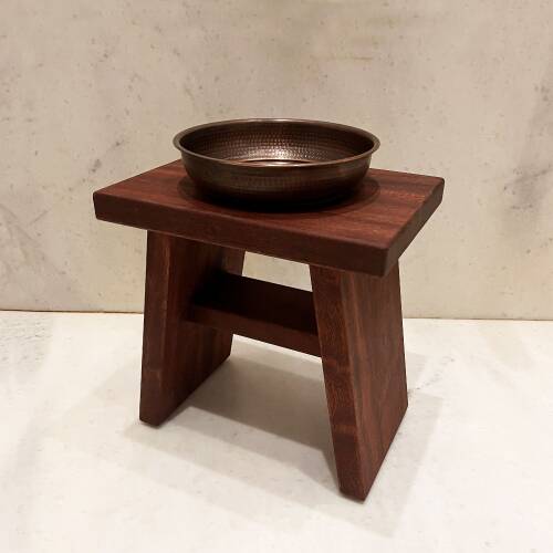 Shark Anatolia Maun Ahşap Banyo Taburesi Oturak ve Oksit Bakır Hamam Tası Seti - 6