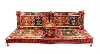 Shark Anatolian Milas Pattern Oriental Corner Double Floor Cushion Set Red