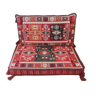 Shark Anatolian Milas Pattern Oriental Corner Single Floor Seating Set Red