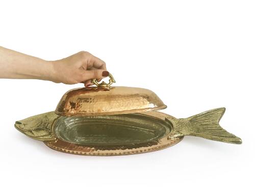 Shark Anatolia Orkinos Kapaklı El Dövmesi Bakır Balık SunumTabağı 40 cm - 2