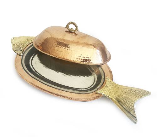 Shark Anatolia Orkinos Kapaklı El Dövmesi Bakır Balık SunumTabağı 40 cm - 5