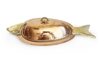 Shark Anatolia Handmade Hand Hammered Copper Orkinos Fish Serving Platter With Lid 50 cm