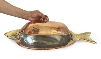 Shark Anatolia Orkinos Kapaklı El Dövmesi Bakır Balık SunumTabağı 50 cm - 2