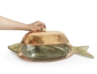 Shark Anatolia Orkinos Kapaklı El Dövmesi Bakır Balık SunumTabağı 60 cm - 2