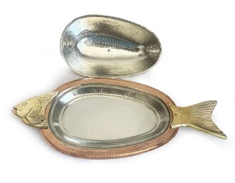 Shark Anatolia Orkinos Kapaklı El Dövmesi Bakır Balık SunumTabağı 60 cm - 6