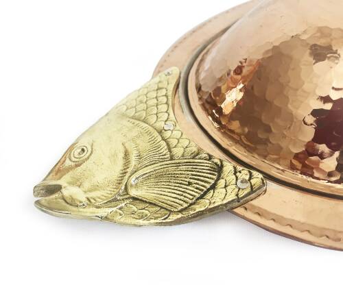 Shark Anatolia Orkinos Kapaklı El Dövmesi Bakır Balık SunumTabağı 60 cm - 7