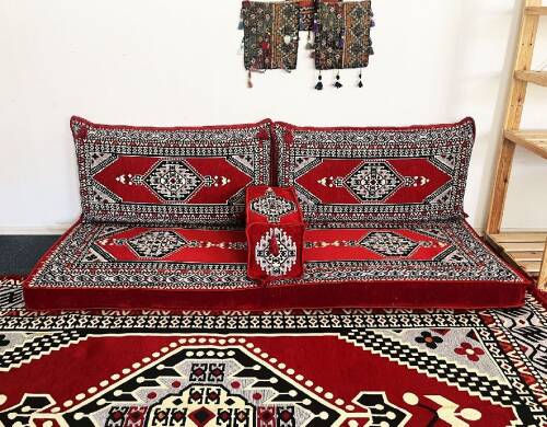 Shark Anatolia Oryantal Saraylı Şark Köşesi İkili Sedir Takımı Kırmızı - 1