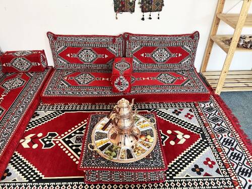 Shark Anatolia Oryantal Saraylı Şark Köşesi İkili Sedir Takımı Kırmızı - 5