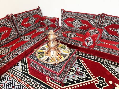 Shark Anatolia Oryantal Saraylı Şark Köşesi İkili Sedir Takımı Kırmızı - 6