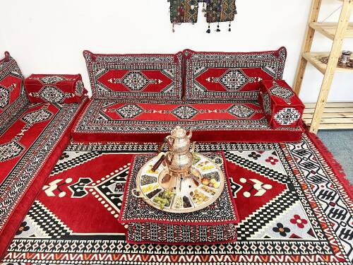 Shark Anatolia Oryantal Saraylı Şark Köşesi İkili Sedir Takımı Kırmızı - 7