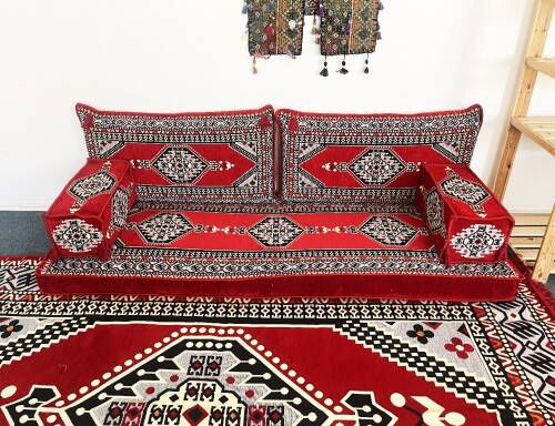 Shark Anatolia Oryantal Saraylı Şark Köşesi İkili Sedir Takımı Kırmızı - 8