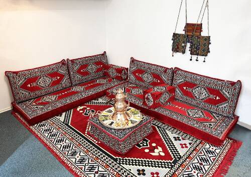 Shark Anatolia Oryantal Saraylı Şark Köşesi İkili Sedir Takımı Kırmızı - 9