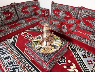 Shark Anatolia Oryantal Saraylı Şark Köşesi İkili Sedir Takımı Kırmızı - 10