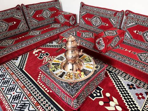 Shark Anatolia Oryantal Saraylı Şark Köşesi İkili Sedir Takımı Kırmızı - 10