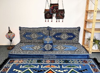 Shark Anatolia Oriental Floor Cushion Set For Two Blue