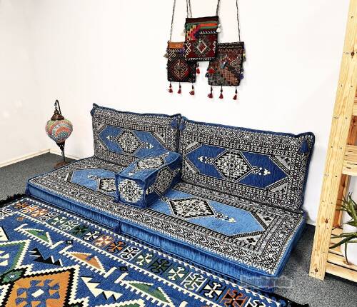 Shark Anatolia Oryantal Saraylı Şark Köşesi İkili Sedir Takımı Mavi - 3