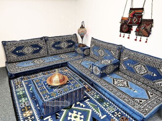 Shark Anatolia Oryantal Saraylı Şark Köşesi İkili Sedir Takımı Mavi - 7