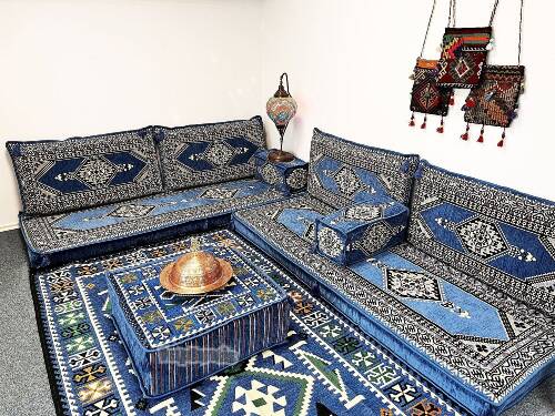 Shark Anatolia Oryantal Saraylı Şark Köşesi İkili Sedir Takımı Mavi - 7