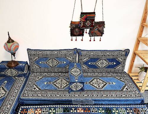 Shark Anatolia Oryantal Saraylı Şark Köşesi İkili Sedir Takımı Mavi - 10