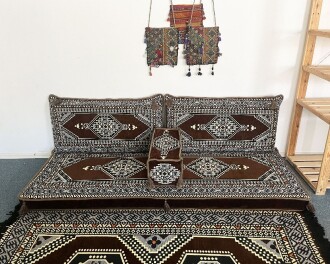 Shark Anatolia Oryantal Saraylı Şark Köşesi İkili Sedir Takımı Kahverengi 