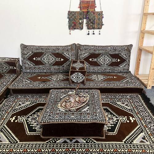 Shark Anatolia Oryantal Saraylı Şark Köşesi İkili Sedir Takımı Kahverengi - 5