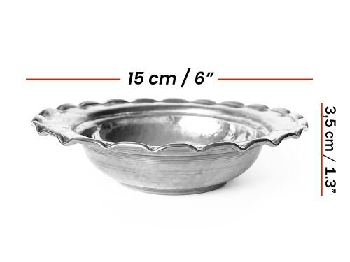 Shark Anatolia Premium Kalın Bakır Derin Meze, Kahvaltı ve Çerez Sunum Tabağı 15 cm Beyaz, Çirtik Kenarlı Osmanlı Stil Şef Sunum Serisi - 4