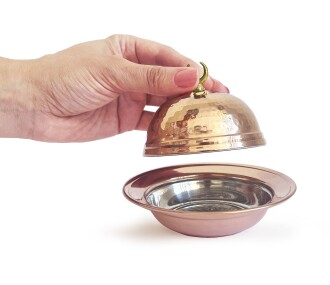 Shark Anatolia Saka Yuvarlak Kapaklı  El Dövmesi Bakır Lokumluk 11 cm - 2