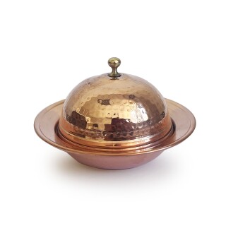 Shark Anatolia Saka Yuvarlak Kapaklı  El Dövmesi Bakır Lokumluk 11 cm - 3