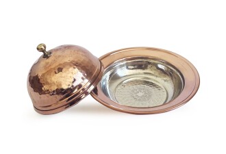 Shark Anatolia Saka Yuvarlak Kapaklı  El Dövmesi Bakır Lokumluk 11 cm - 4