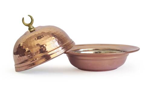 Shark Anatolia Saka Yuvarlak Kapaklı  El Dövmesi Bakır Lokumluk 11 cm - 5