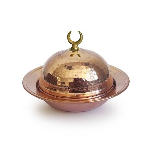 Shark Anatolia Saka Yuvarlak Kapaklı  El Dövmesi Bakır Lokumluk 11 cm - 10