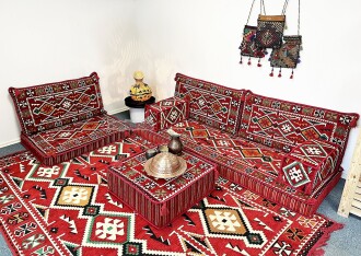 Shark Anatolia Şark Köşesi Tek Kişilik Sedir Takımı Kırmızı - 5