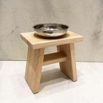 Shark Anatolia Sedir Ahşap Banyo Taburesi Oturak ve Beyaz Bakır Hamam Tası Seti - 3