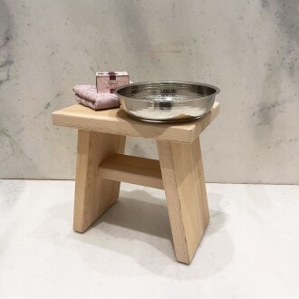 Shark Anatolia Sedir Ahşap Banyo Taburesi Oturak ve Beyaz Bakır Hamam Tası Seti - 6