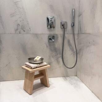 Shark Anatolia Sedir Ahşap Banyo Taburesi Oturak ve Beyaz Bakır Hamam Tası Seti - 7