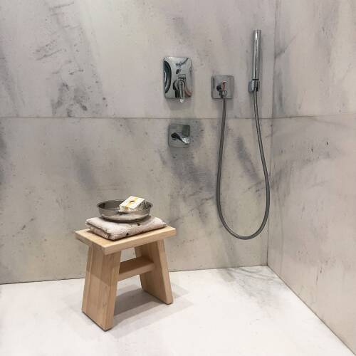 Shark Anatolia Sedir Ahşap Banyo Taburesi Oturak ve Beyaz Bakır Hamam Tası Seti - 7